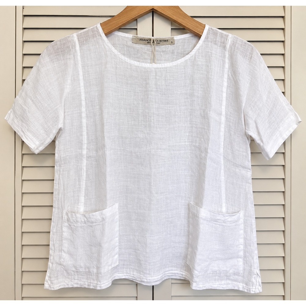 100% Linen FRANCESCA BETTINI Size S Shirt European Minimalist Coastal Oversized